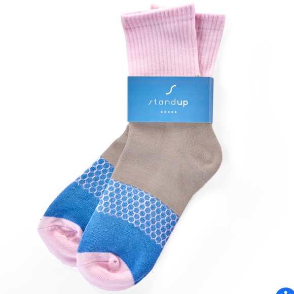 S StandUp Women’s Fay Crew Socks, Pink/Blue/Beige NEW!! - Picture 1 of 4